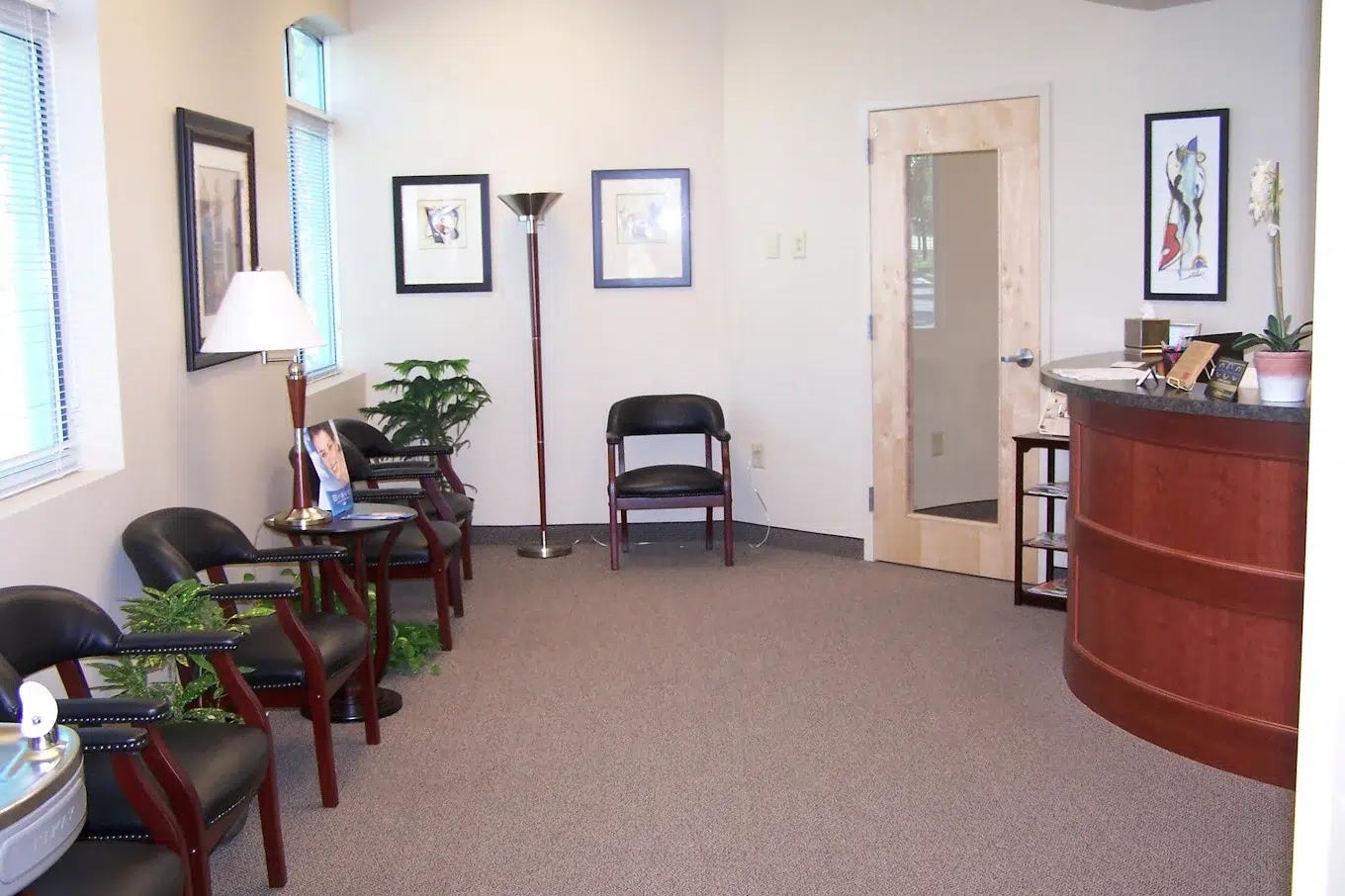 Reception desk and waiting area inside Venet Family Dentistry